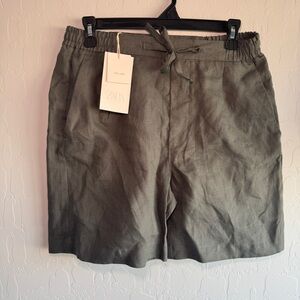 ZARA 100% Linen Shorts Olive Green Size S Small Summer Beach Vacation Boho